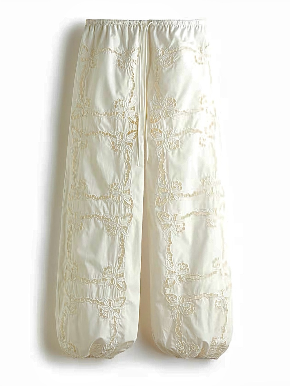 H&M NWT WHITE BRODERIE ANGLAISE BALLOON TROUSERS SIZE SMALL - Picture 2 of 5
